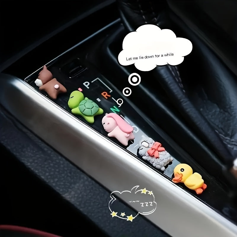 Set of 6 Mini Cartoon Car Console Decorations: Sleeping Rabbit, Sheep, Bear, Duck, Elephant, and Turtle Ornaments for Rearview Mirrors and Interior Accessories