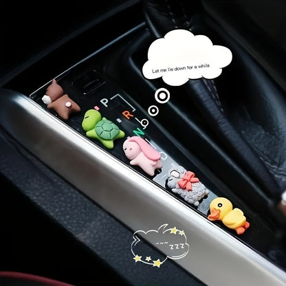 Set of 6 Mini Cartoon Car Console Decorations: Sleeping Rabbit, Sheep, Bear, Duck, Elephant, and Turtle Ornaments for Rearview Mirrors and Interior Accessories - Hiccupzz