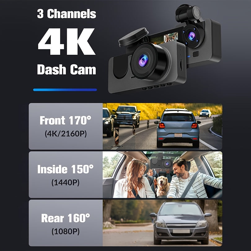 Dash Camera For Cars, 4K Full UHD Car Camera Front Rear With Free 32GB SD Card, Dashcams For Cars With Night Vision, 24 Hours Parking Mode, WDR, G-Sensor, Motion Detection