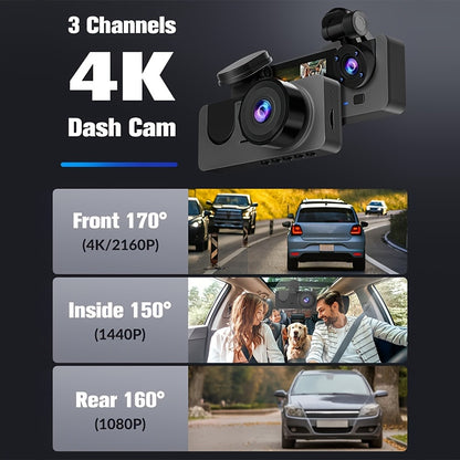 Dash Camera For Cars, 4K Full UHD Car Camera Front Rear With Free 32GB SD Card, Dashcams For Cars With Night Vision, 24 Hours Parking Mode, WDR, G-Sensor, Motion Detection - Hiccupzz