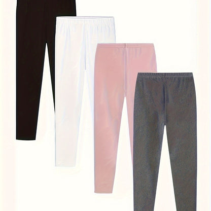 4 Pcs Kids' Thermal Pants Set - Solid Color Knit Fabric, Medium Stretch, Long Length, Mid-Rise Waist, Unisex, for Autumn/Winter - Hiccupzz