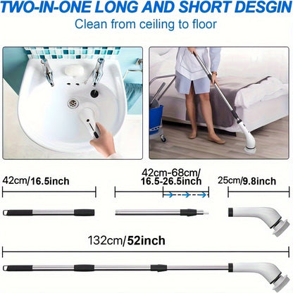 Electric Spin Scrubber, Electric Cleaning Brush - 2 Speeds, SXT-160 Cordless Power Spinning Cleaner Brush, Handheld Shower with 8 Replaceable Brush Heads for Tile, Tub, Sink, Wall, Bathroom - Hiccupzz