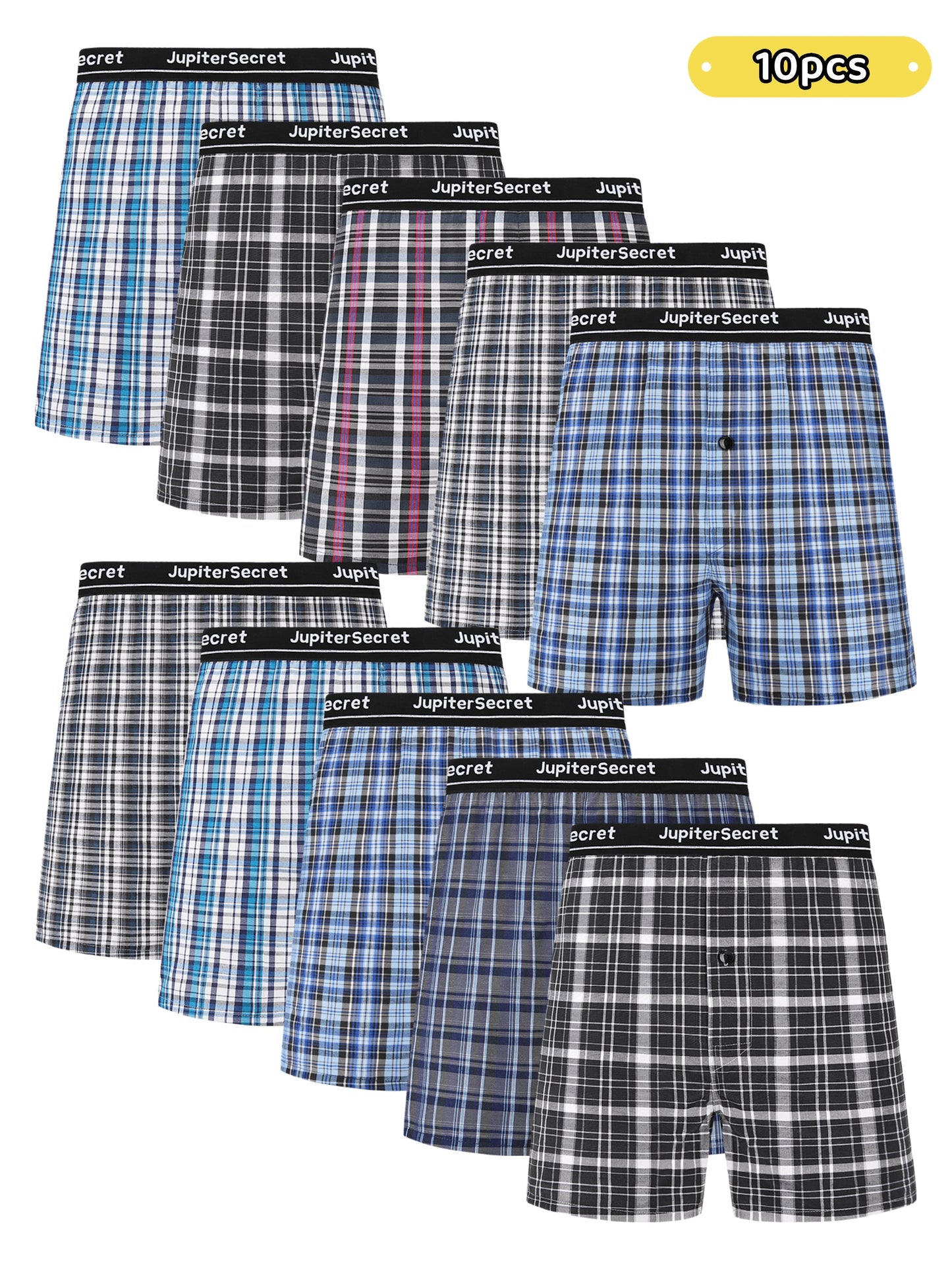 JupiterSecret Men's Woven Boxer Shorts - 6/10-Pack, Elastic Waistband, Random Colors