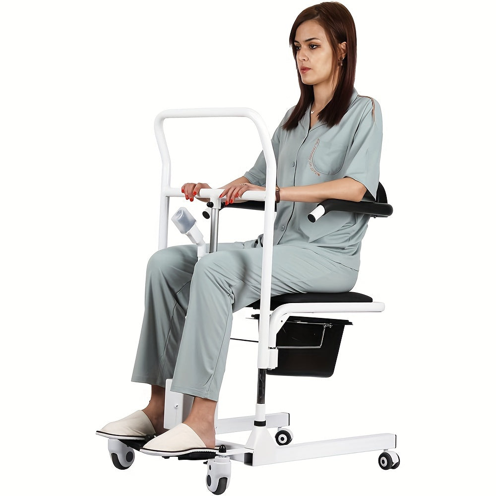 Patient Lift Transfer Chair - Portable Lift Aid with 180° Split Seat, Shower & Commode Chair for Seniors, 275lbs