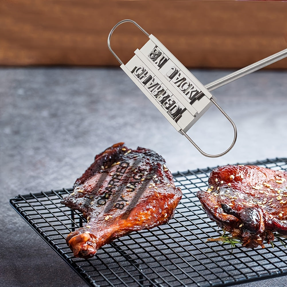 Customizable BBQ Branding Iron with 55 Letters - Durable Wooden Handle, Easy to Clean - Perfect for Steaks, Burgers & Grill Accessories