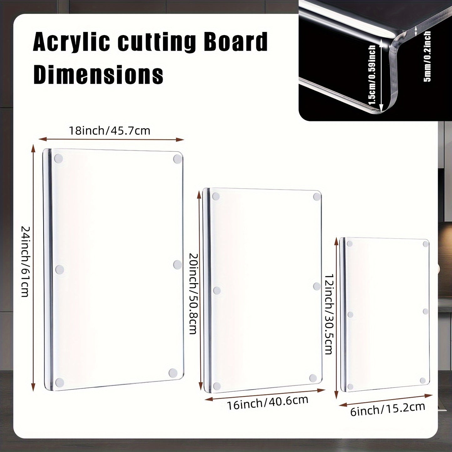 3 Pieces Acrylic Cutting Board for Kitchen Counter Non Slip