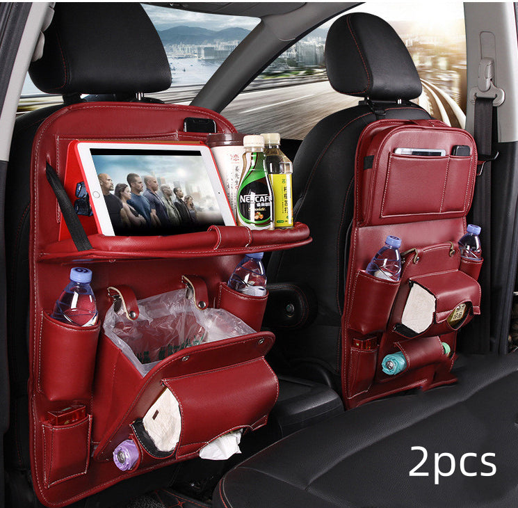 Luxury PU Leather Car Backseat Organizer with Foldable Table – Multi-Functional Car Seat Storage.