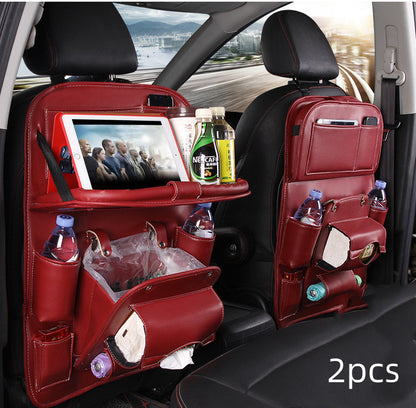 Luxury PU Leather Car Backseat Organizer with Foldable Table – Multi-Functional Car Seat Storage.