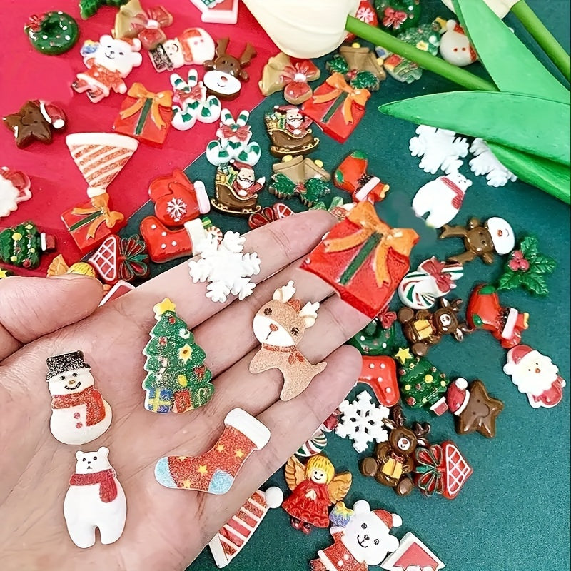 100 Pcs Vibrant Christmas Decoration DIY Flatback Resin Jingle Bell Sock Craft Embellishment Sets