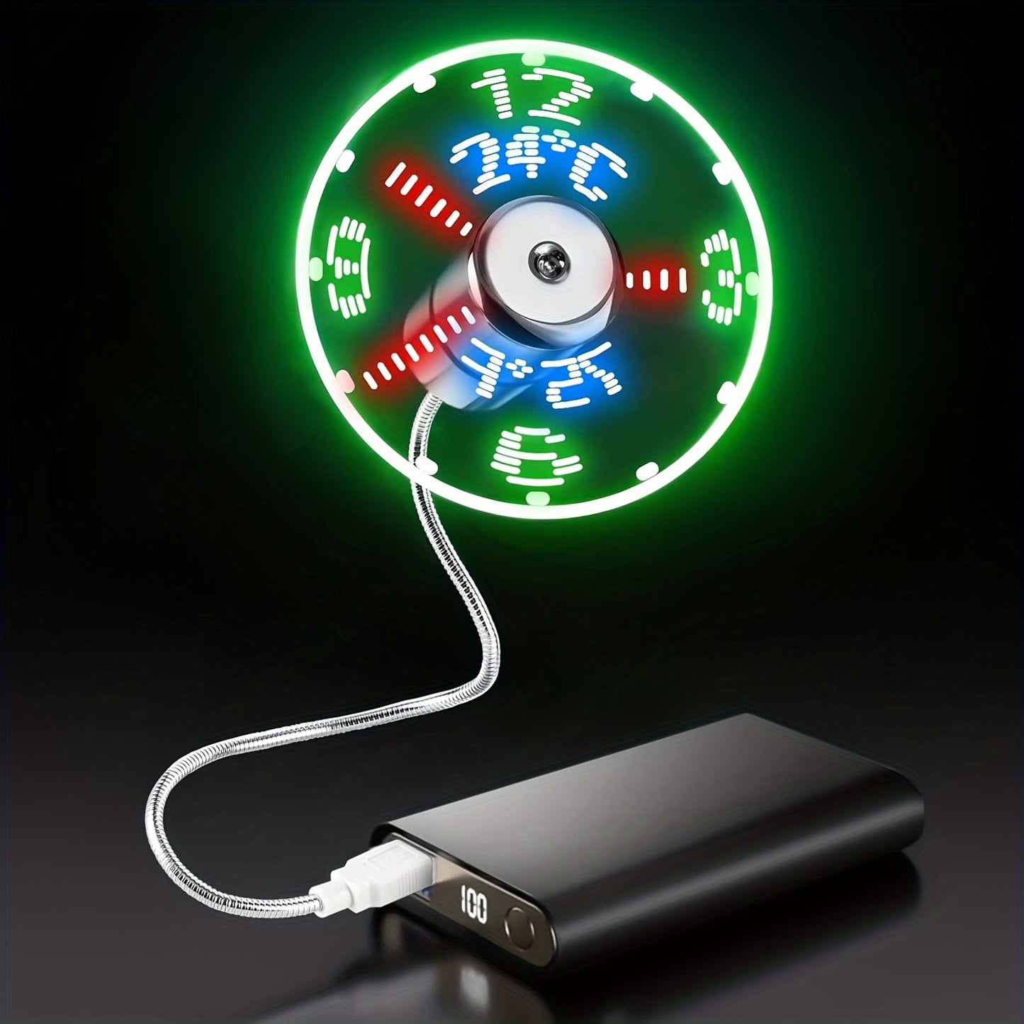 Winter New Christmas Portable USB LED Clock Fan - Energy Saving, Flexible Design, Time Display & Temperature Check