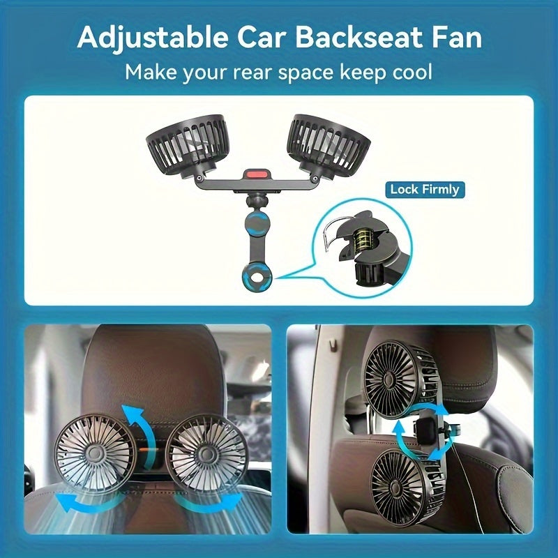 Car Fan - Powerful 12V/24V Dual-Head Electric USB Fan, Portable with Strong Wind for Backseat, Travel, Picnic, and Beach