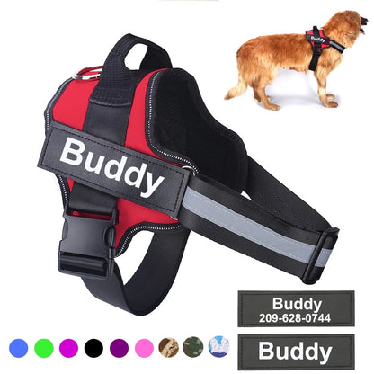 Personalized Dog Harness NO PULL Reflective Breathable Adjustable Pet Harness Vest For Small Large Dog Custom Patch Pet Supplies - Hiccupzz