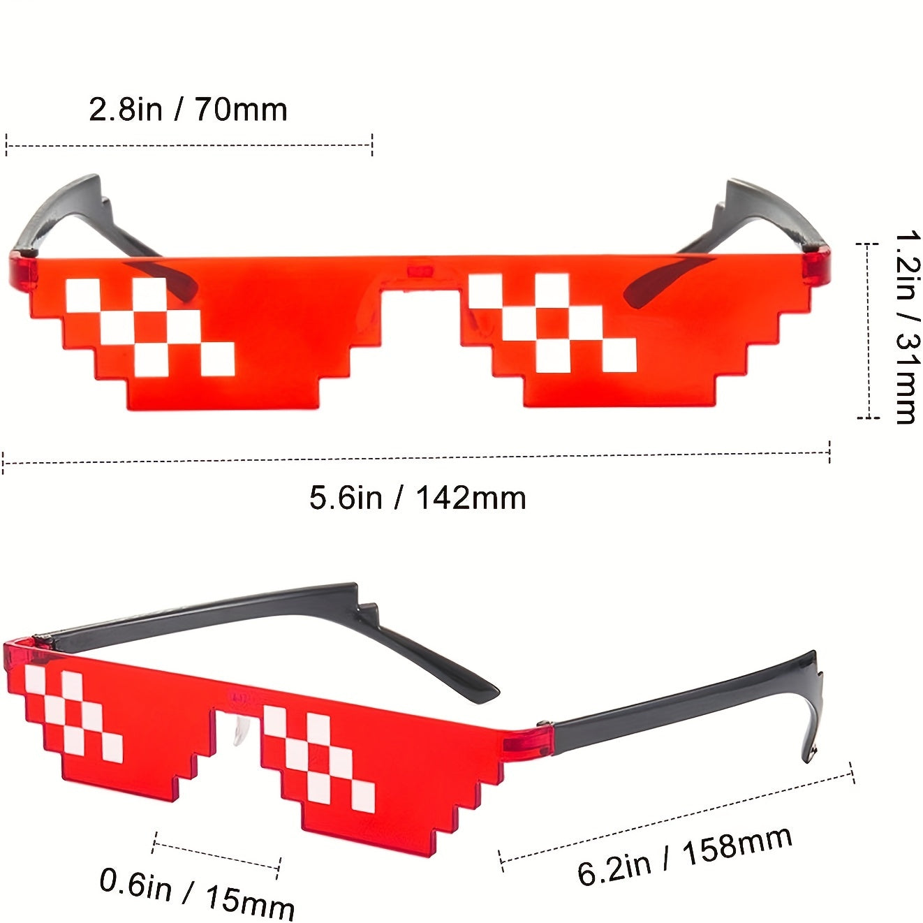 Thug Life Pixel Glasses - 10pcs Party Glasses for Adults & Teens, Fun Bachelor Party Decor