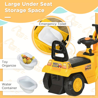 Ride-On Excavator Pull Cart, Kids Digger Ride-On Truck with Horn, Under Seat Storage, Sit and Scoot Pretend Play Toy for Ages 18M+