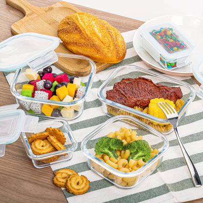 8-Pack Glass Food Storage Containers with Leak-Proof Lids, Microwave, Oven, Freezer & Dishwasher Safe, BPA-Free Bento Boxes for Meal Prep - Hiccupzz