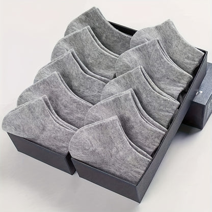 Men's Solid No Show Socks (1/5/10 Pairs): Comfy, Breathable, Casual Style for Outdoor Activities - Hiccupzz