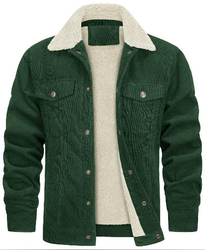 Corduroy Lapel Long Sleeve Plush Jacket Coat - Hiccupzz