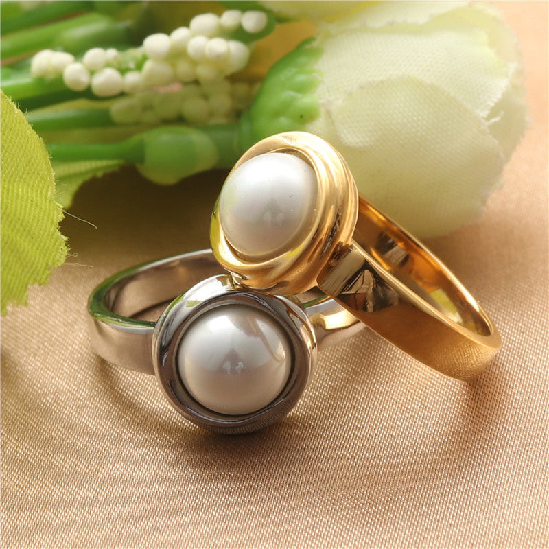 Fashion Titanium Steel Natural Stone Female Ring