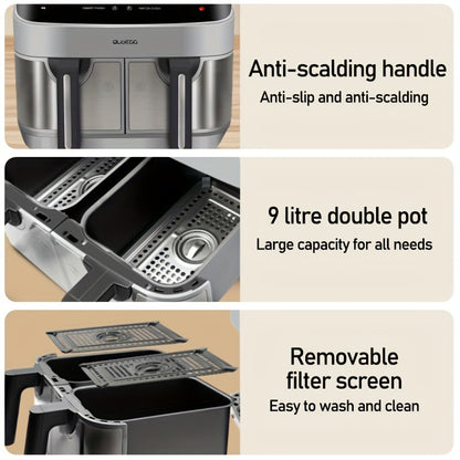 10-Quart Upgraded Dual Pot Touch Screen Air Fryer Oven - 14 Functions, Multi-Function Cooker for Two Foods