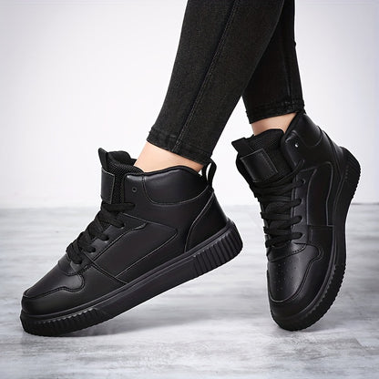 Men's Solid High Top Skate Shoes, Non Slip Comfy Lace Up Casual Shoes For Outdoor Walking Traveling, All Seasons - Hiccupzz