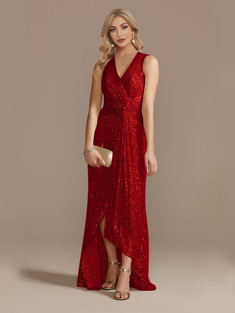 Women's Sequin Twisted Irregular Evening Dress