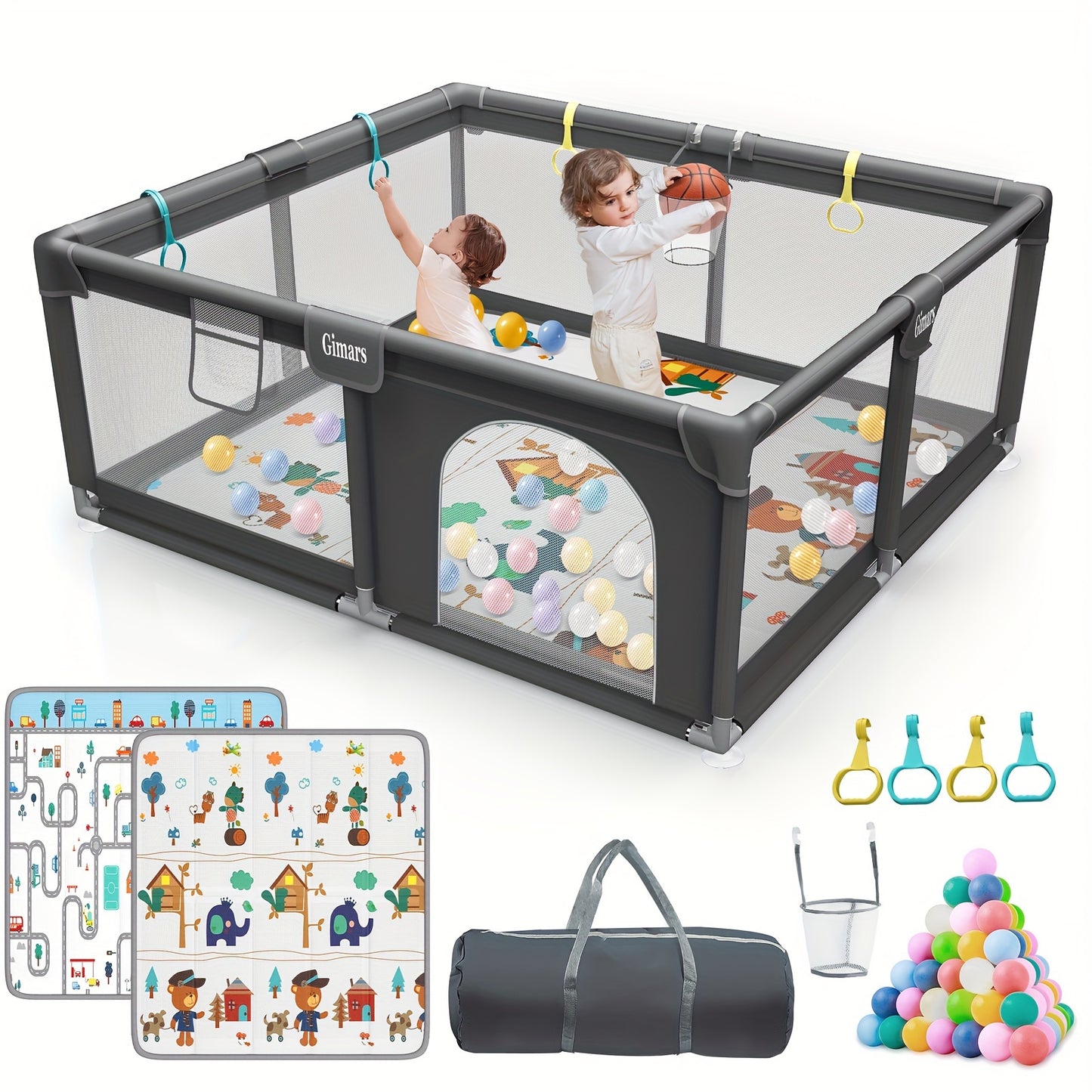 Gimars Upgraded 320D Washable Baby Playpen - 50''x50'' Large Play Yard for Toddlers with Zipper Gate