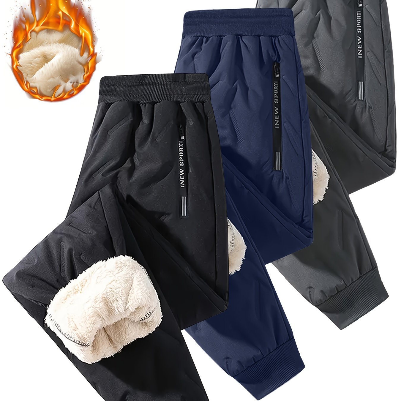 3-Piece Boys' Winter Thermal Pants Set - Windproof, Waterproof, Fleece Lined, Ski Pants with Pockets