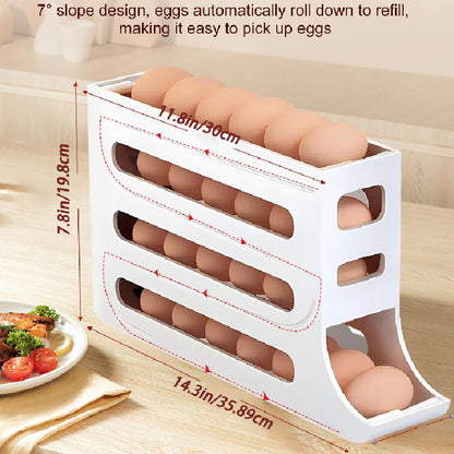 4-Tier Rolling Egg Dispenser for Refrigerator – Automatic 30-Egg Storage Rack for Kitchen