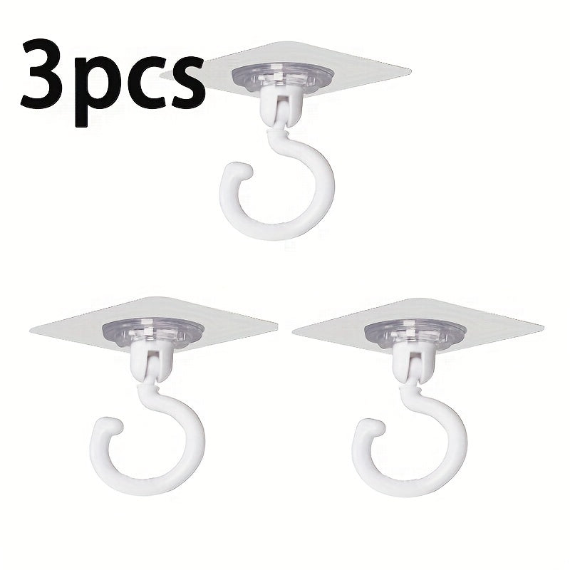 3 Pcs / set Self-Adhesive 360° Rotatable Ceiling Hook, No-Drill Wall Mount For Dome Bed Canopies & Mosquito Nets & Scarves And Bags Storage