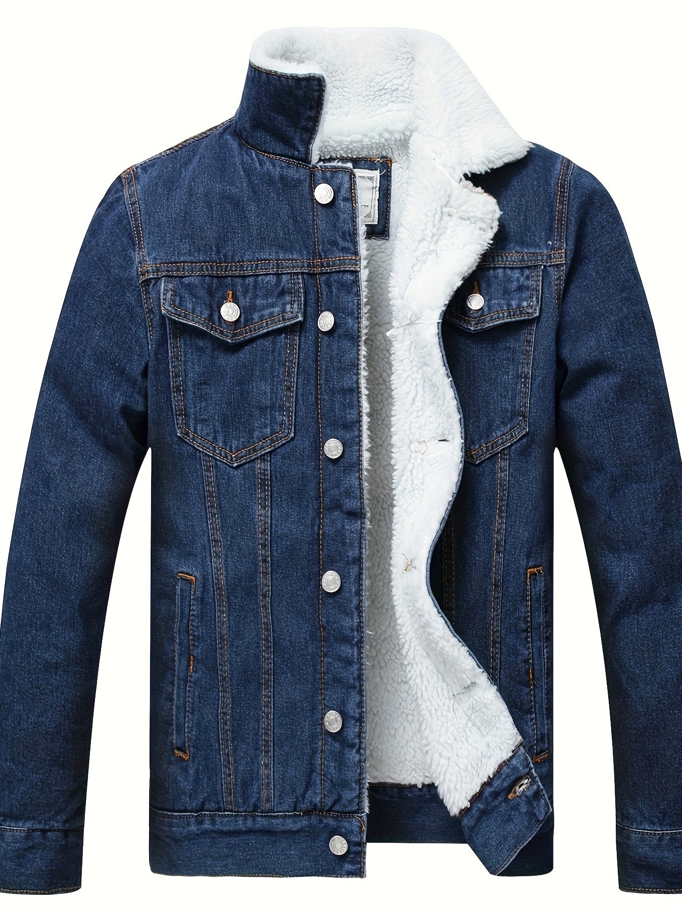 Men's Fleece Lined Denim Jacket Casual Winter Warm Button Down Trucker Jacket Coat with Pockets