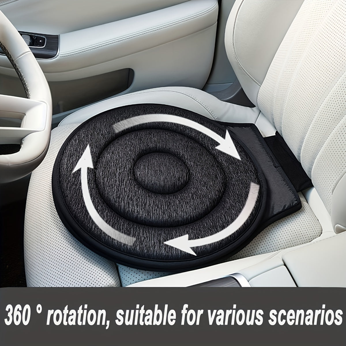 1 Pc ErgoComfort 360-Degree Rotating Seat Cushion - Portable Car Seat Pad with Synthetic Fiber Surface, Sponge Filling, Non-Slip