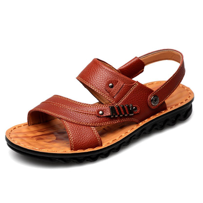 First Layer Cowhide Men's Sandals Beach Shoes Non-slip Slippers - Hiccupzz
