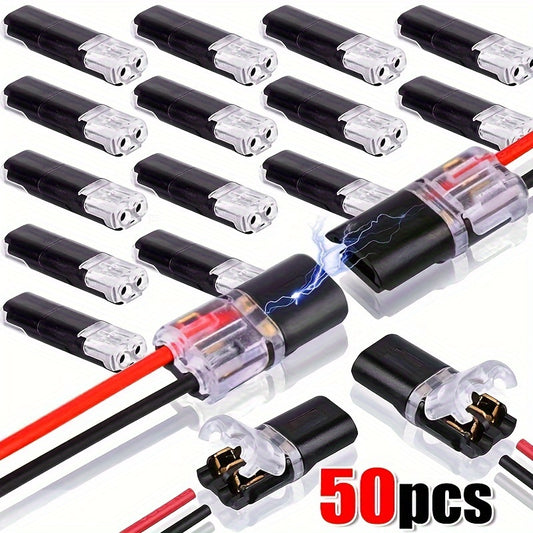 50 Pcs Quick Splice Solderless Connectors - 2-Pin Dual Way for LED Strips, Car, Low Voltage Applications