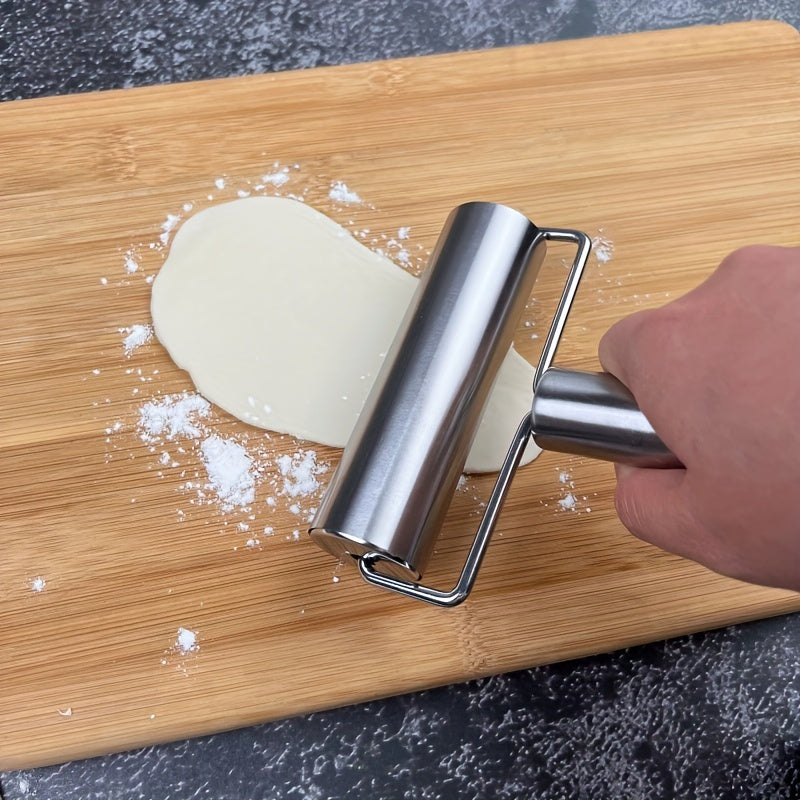 1pc, Double Sided Stainless Steel Rolling Pin for Perfect Dough, Pizza, Pie, Cookies, Dumplings, Noodles and More - Essential Kitchen Tool and Gadget