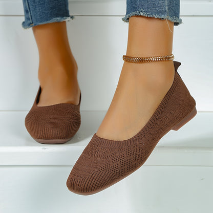 Women's Breathable Square Toe Slip-On Flats, Lightweight & Comfortable Casual Shoes - Hiccupzz