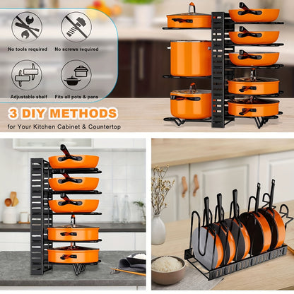 Pot Organizer Rack 8 Tiers Pots and Pans Organizer Kitchen Cabinet Storage Metal Holders - Hiccupzz