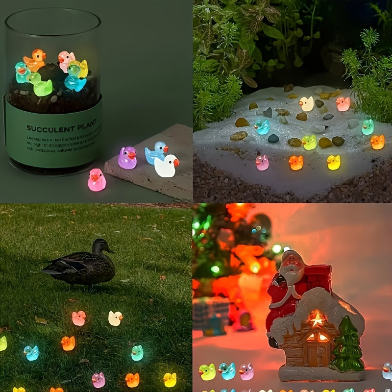 Luminous Mini Duck Figurines: 10/20pcs Set for Fairy Gardens, Aquariums, and Home Decor - Battery-Free Resin Ornaments for DIY Projects and Gifts