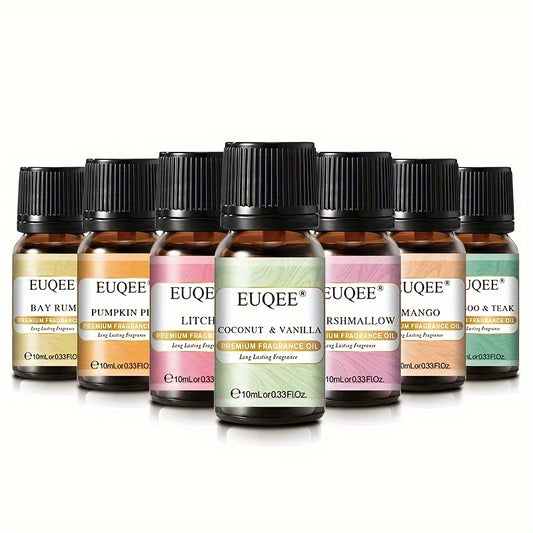 EUQEE Premium Fragrance Oils, 0.34oz Each, Variety Set, Long-Lasting Scents For Diffusers, Candles, Air Humidification - Lilac, Christmas Wreath, Forest Pine, Snickerdoodle, Warm Rustic Woods, Dragons Blood