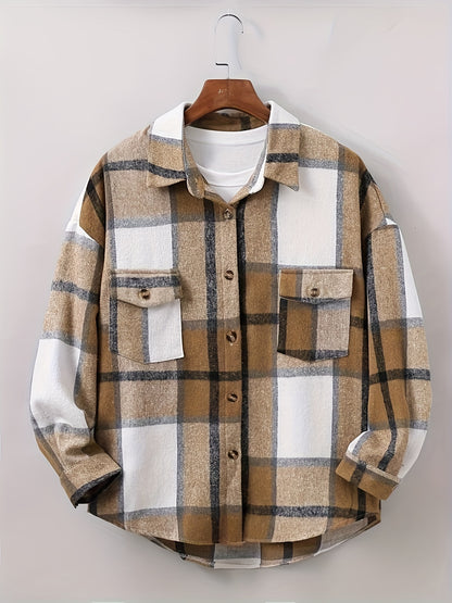 Men's Classic Plaid Lapel Shirt, Casual Slightly Stretch Breathable Button Up Shirt For Outdoor - Hiccupzz