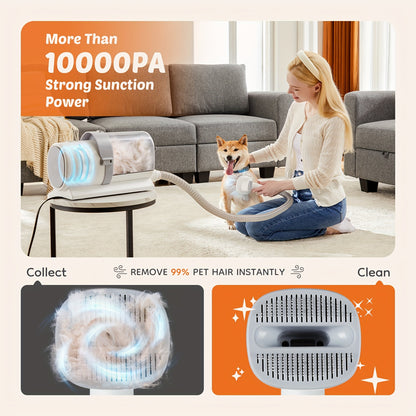 Pet Grooming Vacuum Kit 5 in 1 - Strong Suction Power, 99% Pet Hair Removal, Professional Clippers with 6 Guide Combs, Multifunctional Grooming Tools for Dogs, Cats, and Other Animals - Hiccupzz