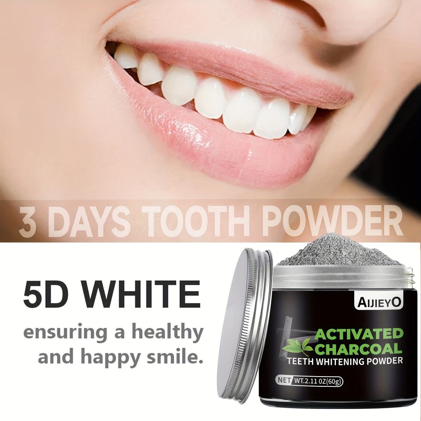 Charcoal Teeth Whitening Powder – Natural Brightening, Deep Cleaning & Mint Freshness