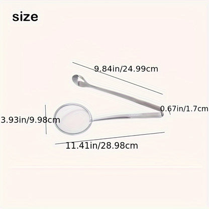 Stainless Steel Kitchen Strainer Spoon & Tongs, High-Temperature Resistant, Ideal for Frying Foods