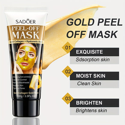 Gold Peel-Off Mask with Collagen & Hyaluronic Acid - Moisturizes, Tightens, Deep Cleans Pores - Hiccupzz