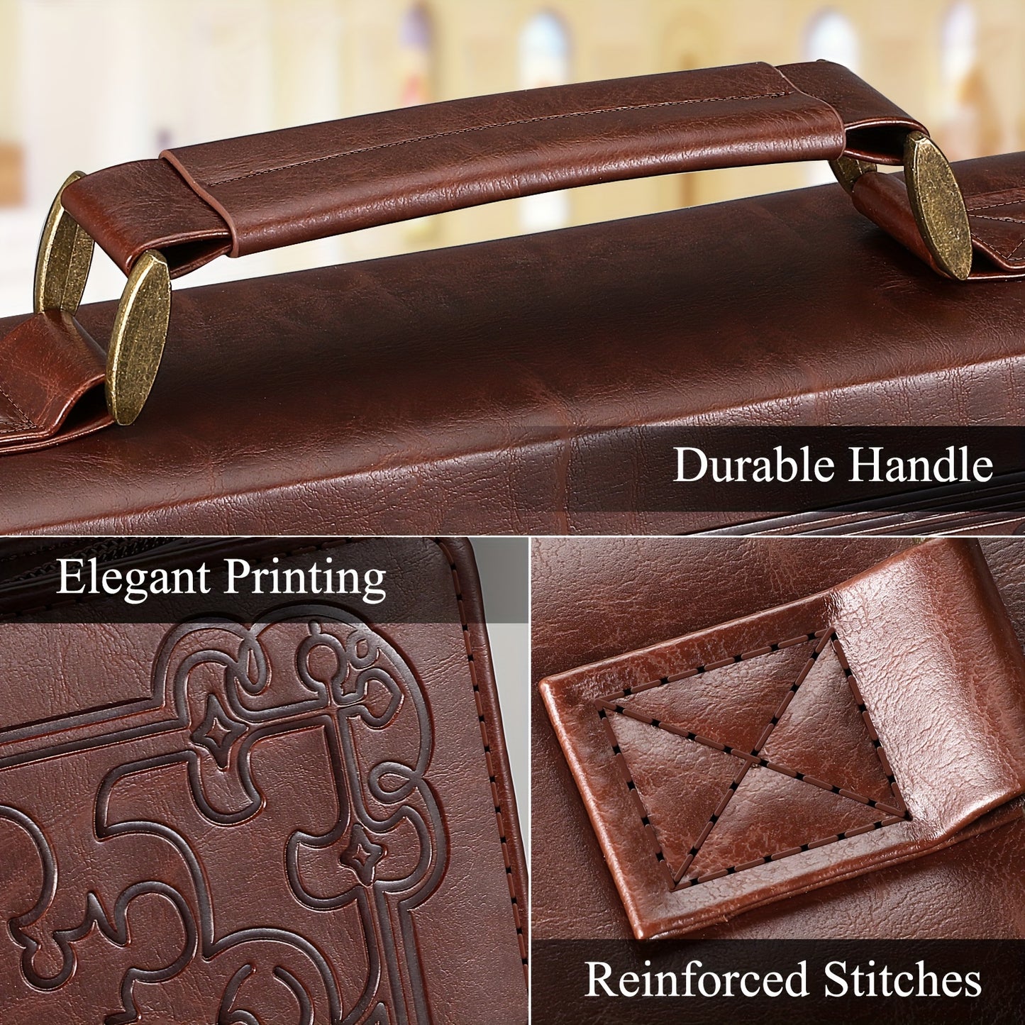 Classic PU Leather Bible Cover with Handle