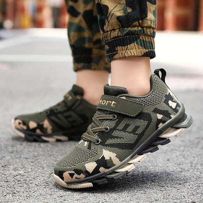 Boy's Trendy Camouflage Mesh Breathable Sneakers, Comfy Non-Slip Soft Sole Running Shoes - Hiccupzz