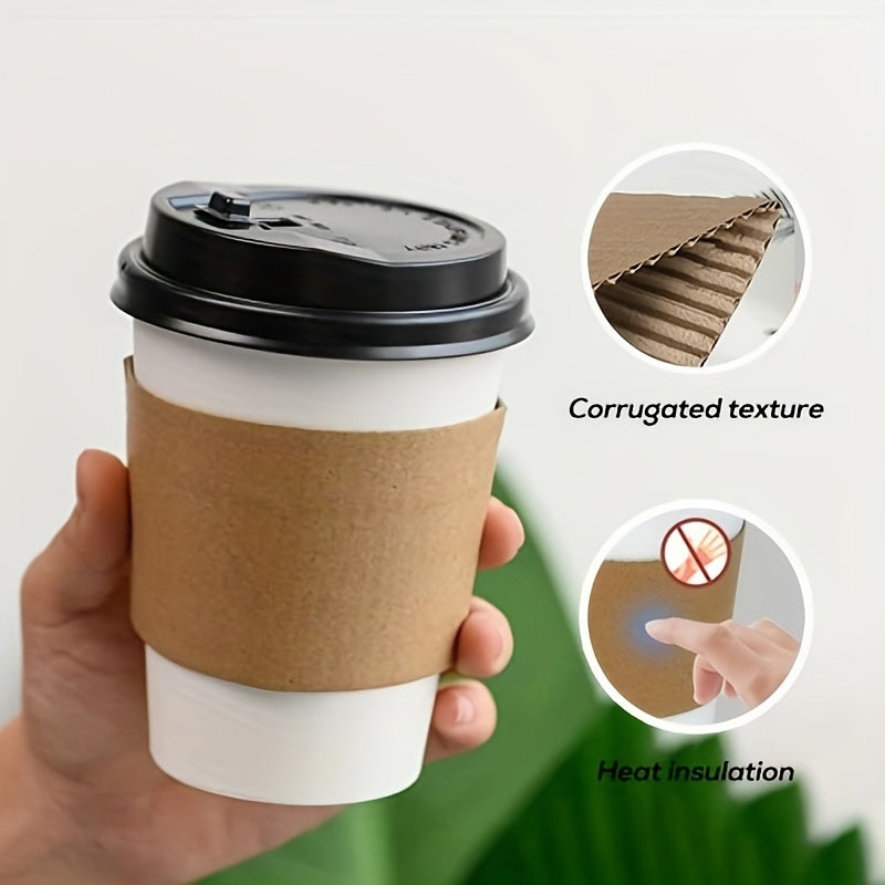 50/100pcs Heat-Insulated Double-Layer Corrugated Coffee Cup Sleeves for 12oz-24oz Drinks - Anti-Slip and Anti-Scald Design, Ideal for Coffee Shops and Beverage Stalls