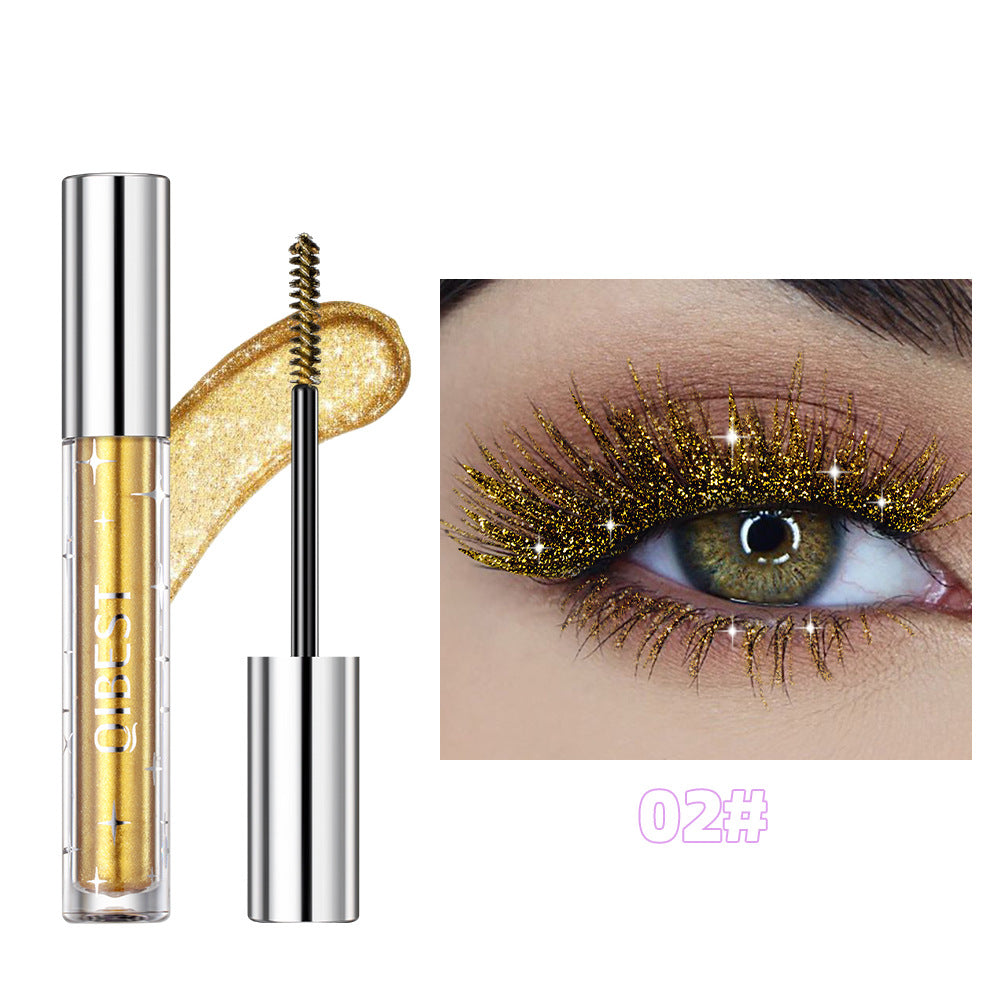 Violet Glitter Lash Mascara – Diamond Effect, Thickening, Waterproof, Fast Drying, and Sequin-Infused Eyelash Curling Extension Makeup in Black