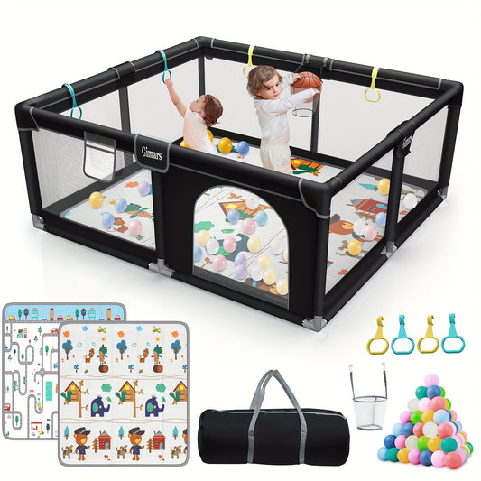 Gimars Upgraded 320D Washable Baby Playpen - 50''x50'' Large Play Yard for Toddlers with Zipper Gate