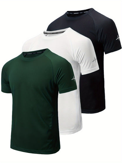 3-Pack Men's Athletic Short Sleeve Crew Neck Shirts - Moisture-Wicking Undershirts with Electrocardiography Print - Hiccupzz