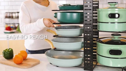 Pot Organizer Rack 8 Tiers Pots and Pans Organizer Kitchen Cabinet Storage Metal Holders - Hiccupzz